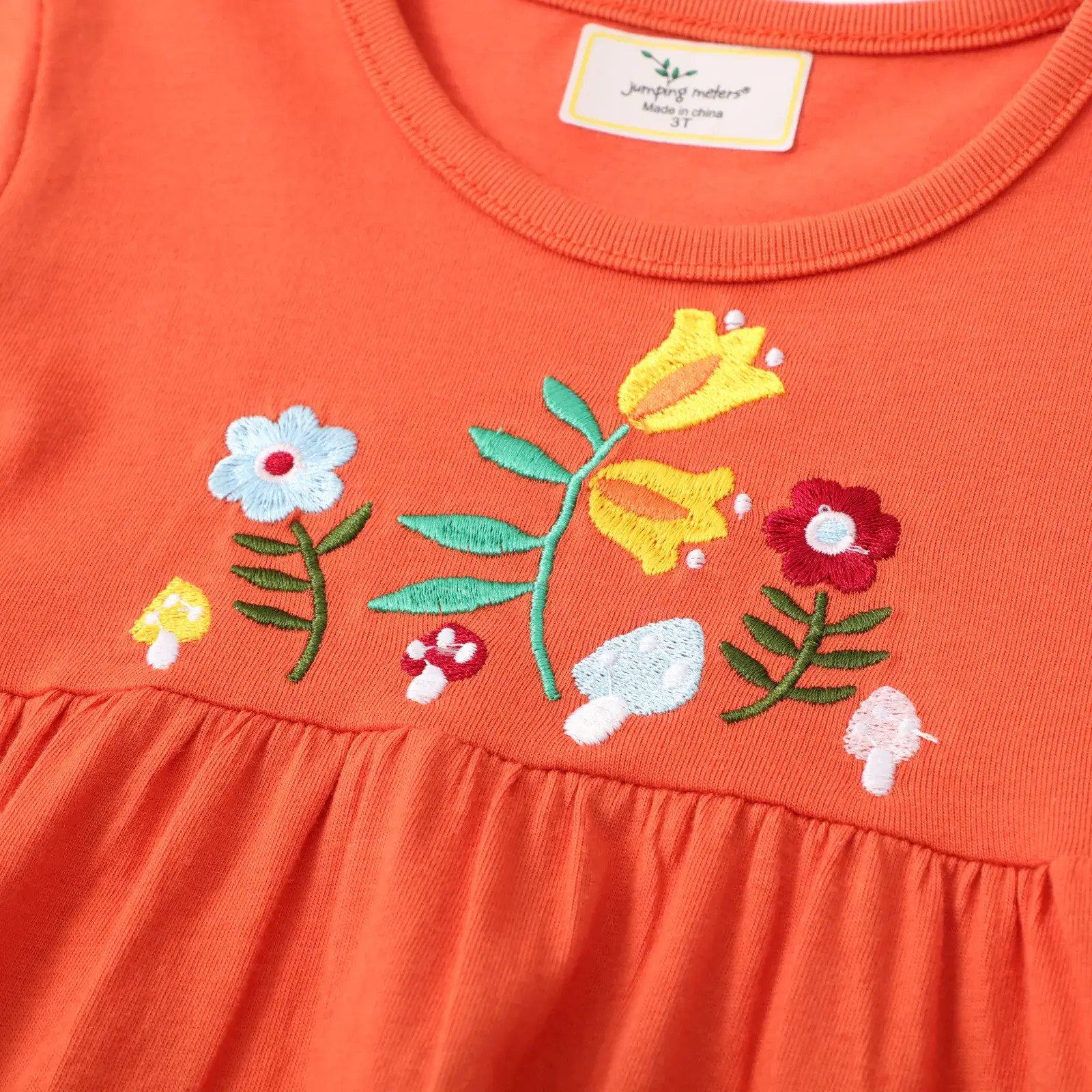 Girls Orange Printed Long Sleeve Dress - Image 4