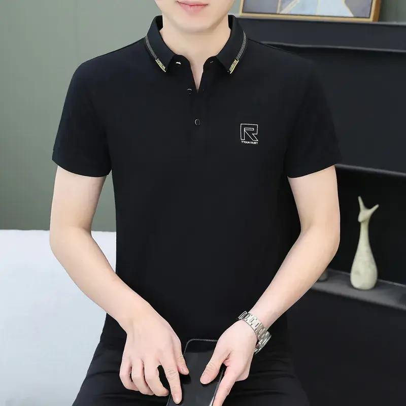 Men White Polo Shirt with Logo Short Sleeve Casual Wear - Image 2