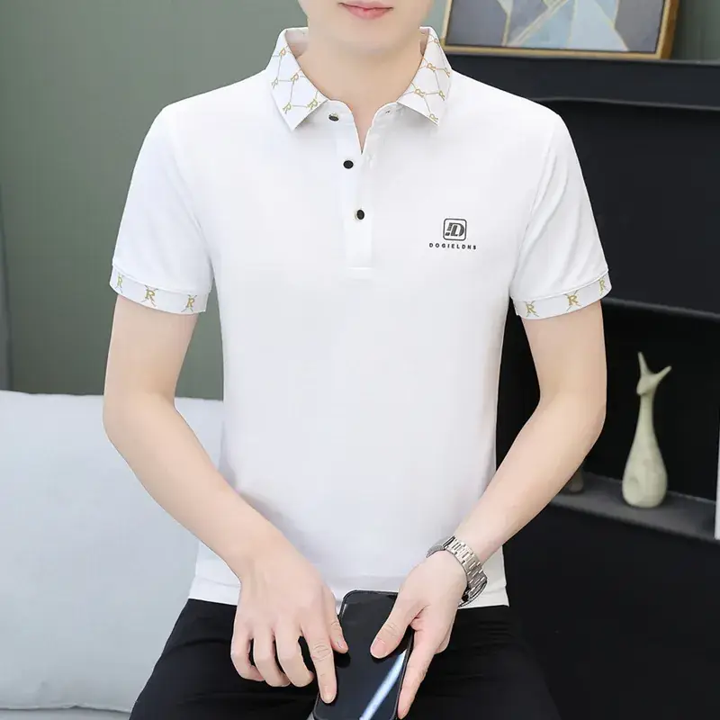 Men White Polo Shirt with Logo Short Sleeve Casual Wear - Image 27