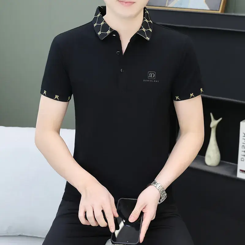 Men White Polo Shirt with Logo Short Sleeve Casual Wear - Image 28