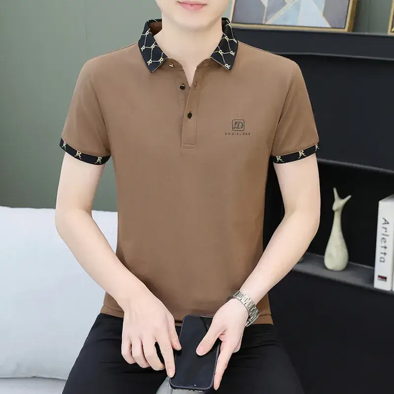 Men White Polo Shirt with Logo Short Sleeve Casual Wear - Image 31
