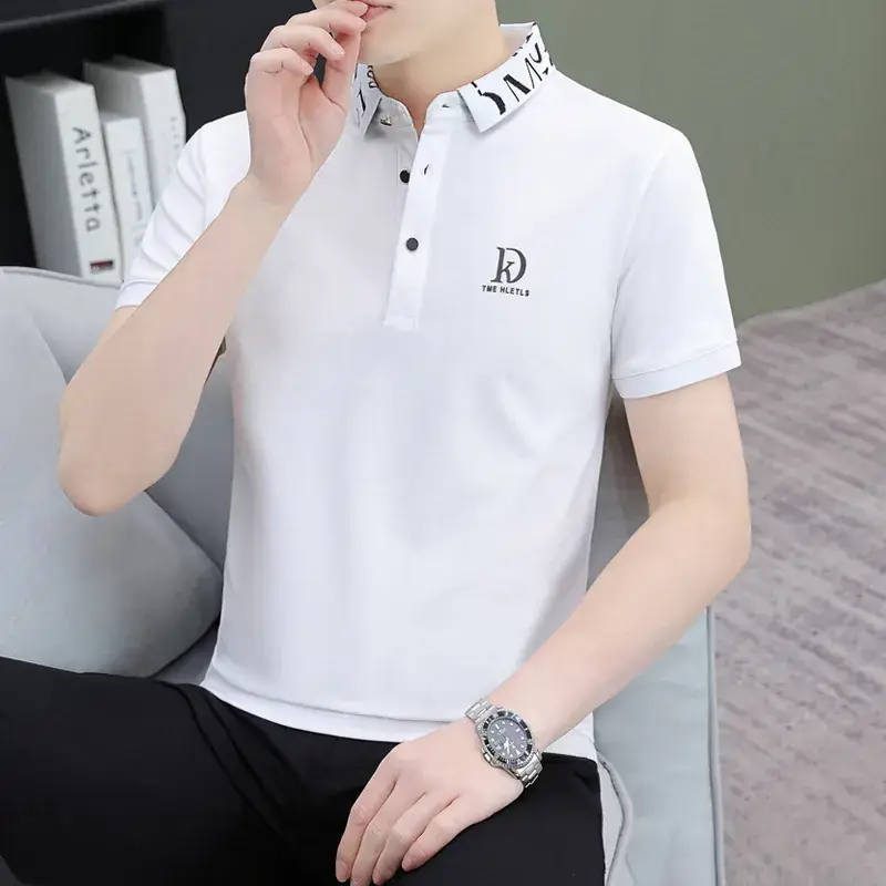 Men White Polo Shirt with Logo Short Sleeve Casual Wear - Image 32