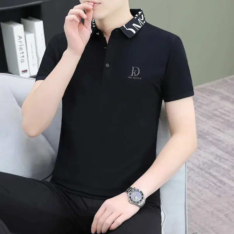 Men White Polo Shirt with Logo Short Sleeve Casual Wear - Image 33