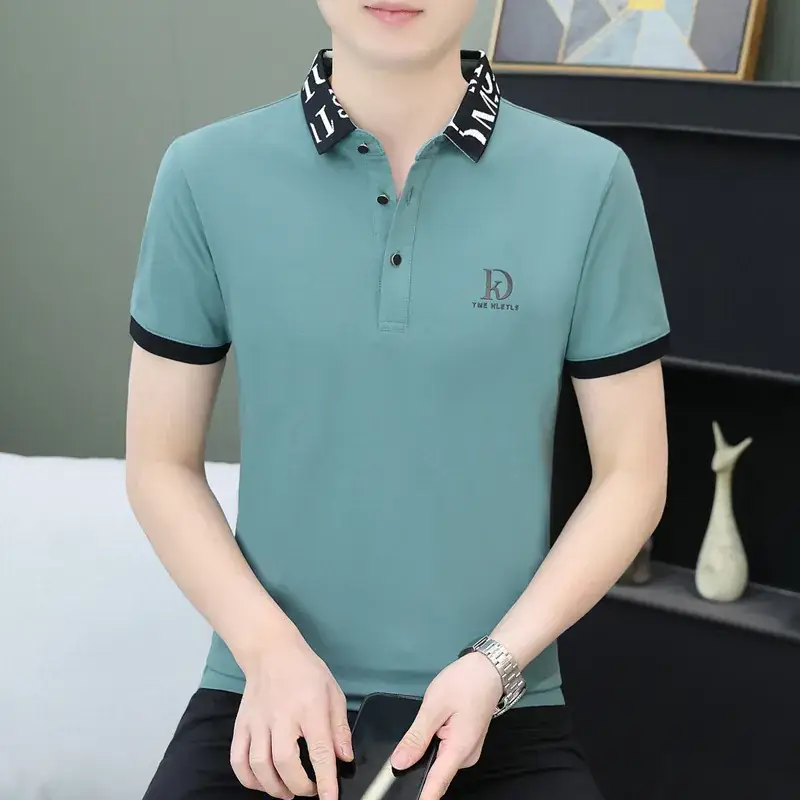 Men White Polo Shirt with Logo Short Sleeve Casual Wear - Image 35