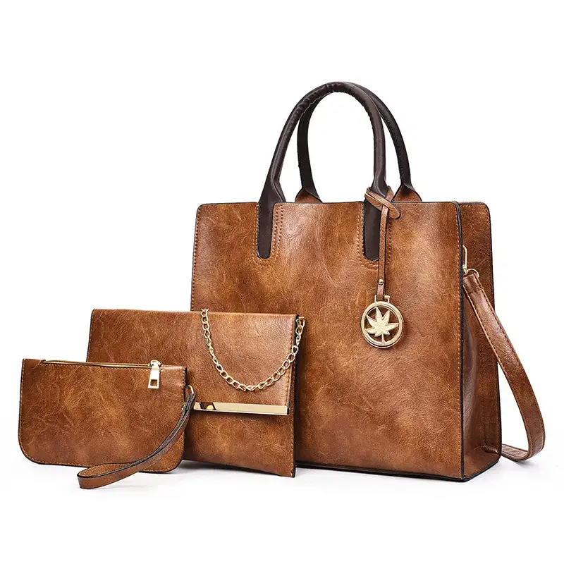 Women's 3-Piece Black Embossed Shoulder Messenger Bag Set