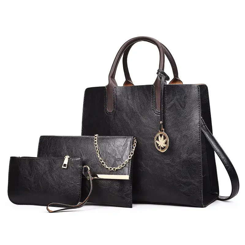 Women's 3-Piece Black Embossed Shoulder Messenger Bag Set - Image 9