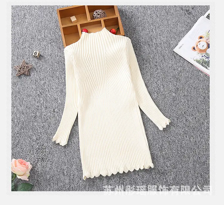 Girls Knit Pullover Fleece Lined Mid Length Cream - Image 4