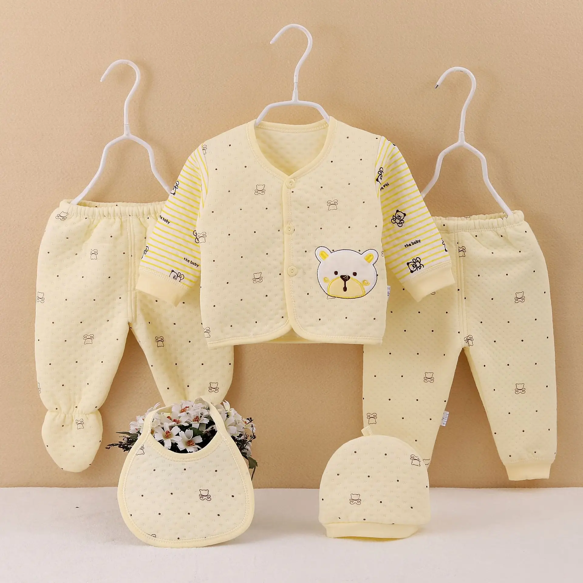 Baby Cotton Five-Piece Set Pink Newborn 0-3M