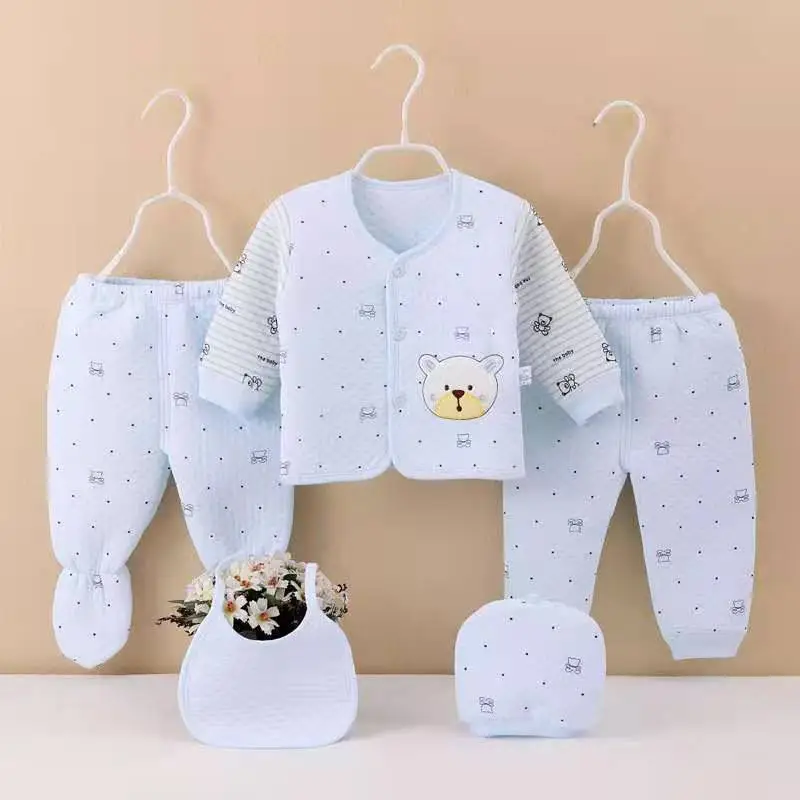 Baby Cotton Five-Piece Set Pink Newborn 0-3M