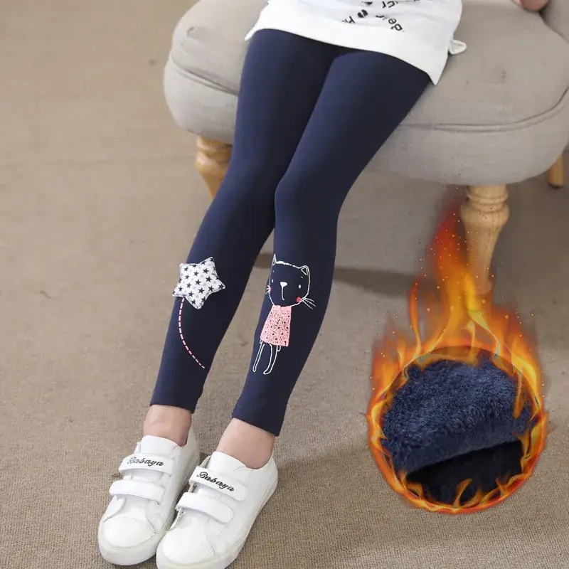 Girls Fleece Leggings Cat Print Winter Wear