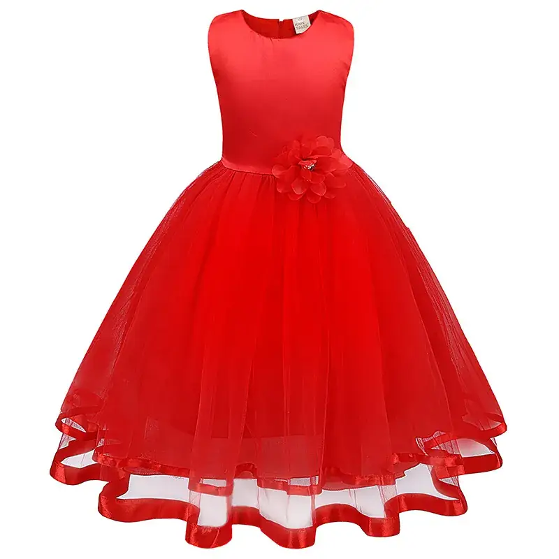 Red Korean Style Flower Girl Dress for Girls - Image 4