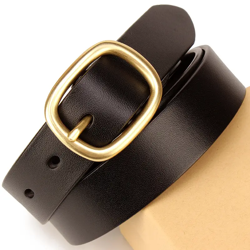 Pure Copper Japanese Pin Buckle Wide Belt Women's First Layer Cowhide Casual All-match Belt Men's Jeans Belt 28mm - Image 3