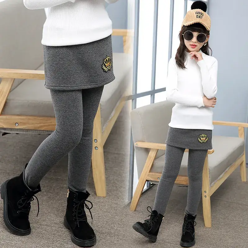 Girls Fleece Lined Leggings & Skirt Pants Set Pink - Image 5