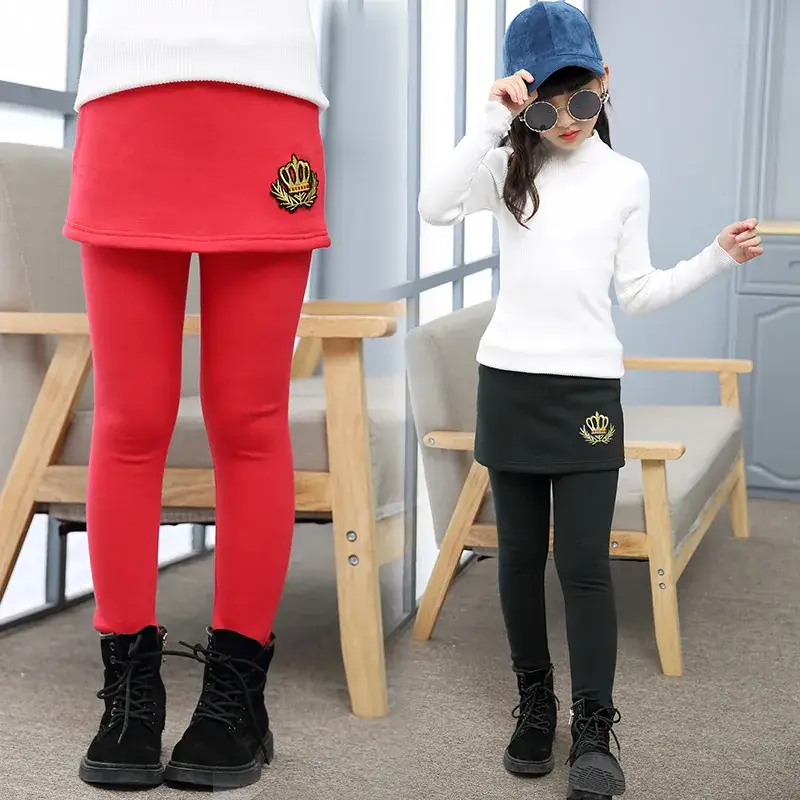 Girls Fleece Lined Leggings & Skirt Pants Set Pink - Image 6