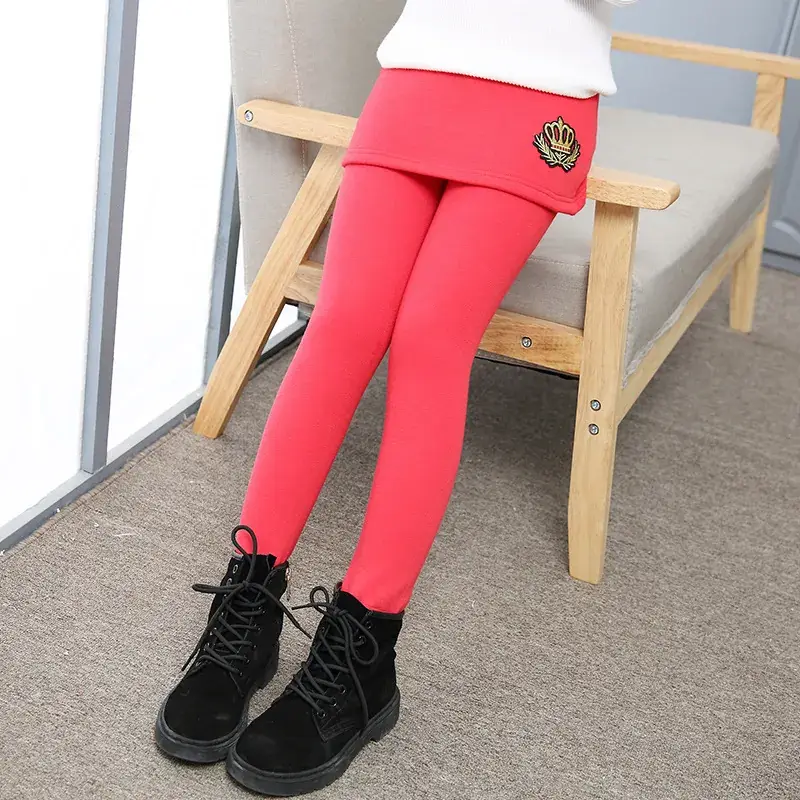 Girls Fleece Lined Leggings & Skirt Pants Set Pink - Image 7