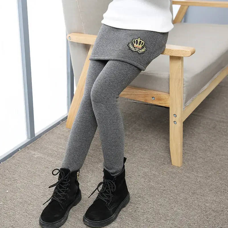 Girls Fleece Lined Leggings & Skirt Pants Set Pink - Image 3