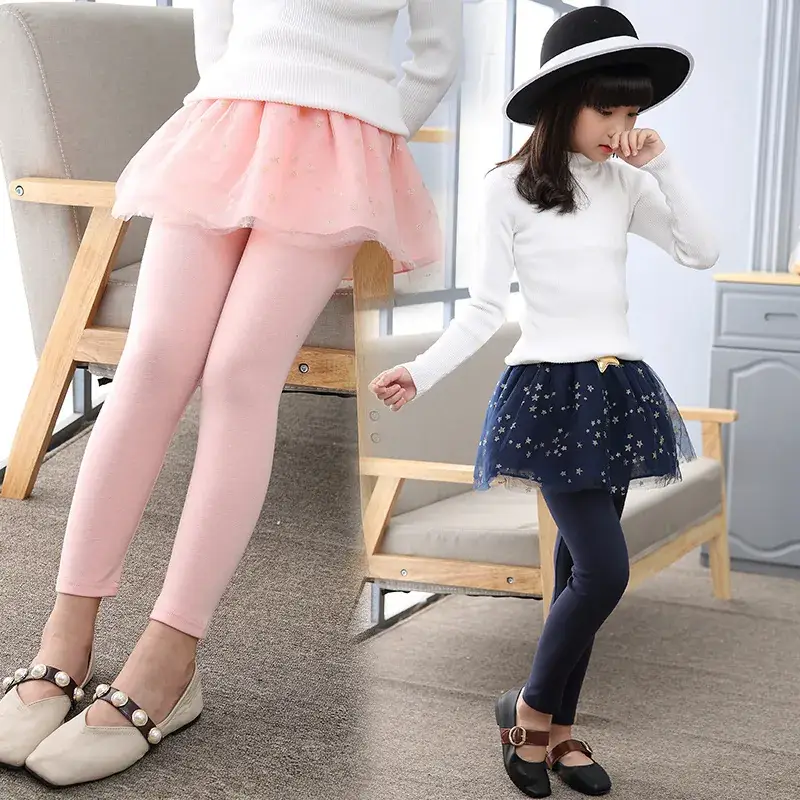 Girls' Blue Starry Mesh Leggings Set for Spring Autumn 2021