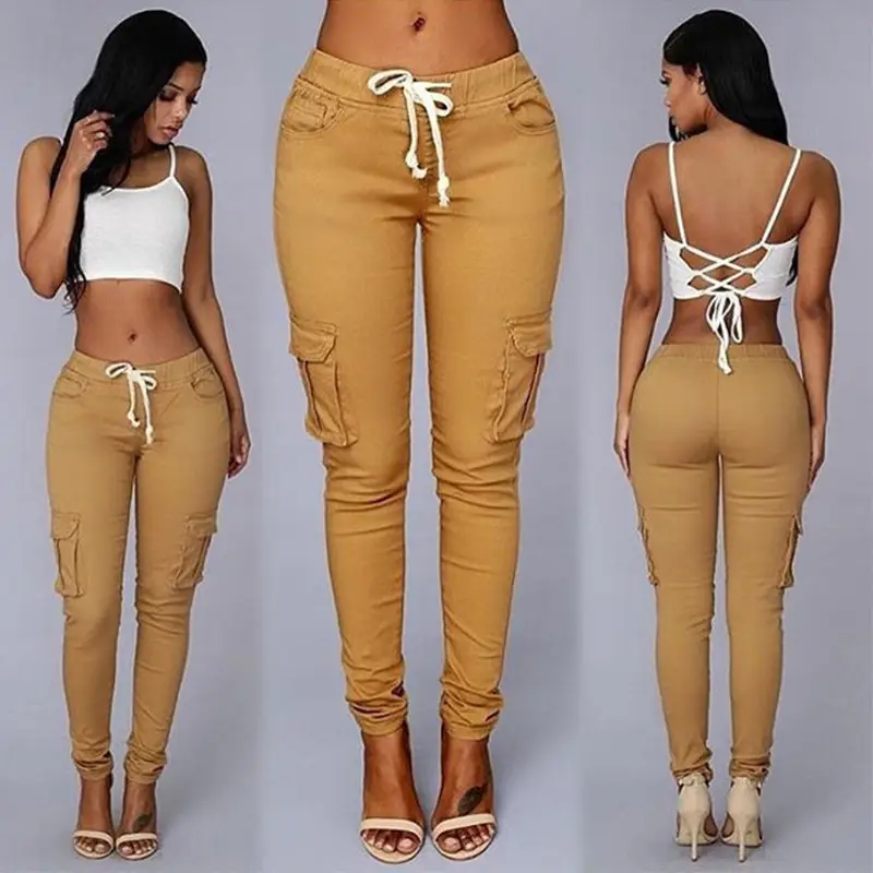 Women's Cross-Border Drawstring Lace-Up Pencil Pants Tan - Image 5