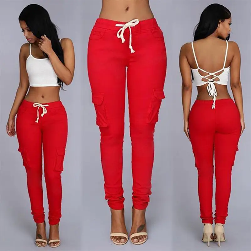 Women's Cross-Border Drawstring Lace-Up Pencil Pants Tan - Image 7