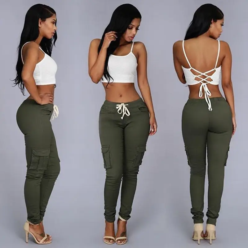 Women's Cross-Border Drawstring Lace-Up Pencil Pants Tan - Image 2