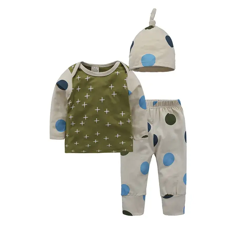 Children's Green Polka Dot Top Set with Pants & Hat - Image 6