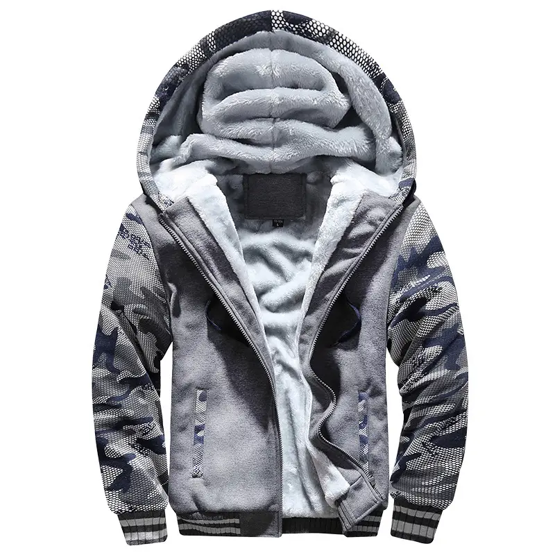 Fleece-lined sweater men's cardigan hooded casual fleece-lined large size zipper solid color fat winter coat cross-border exclusive