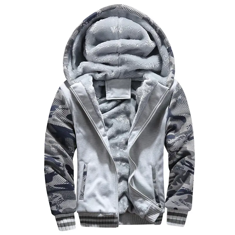 Fleece-lined sweater men's cardigan hooded casual fleece-lined large size zipper solid color fat winter coat cross-border exclusive