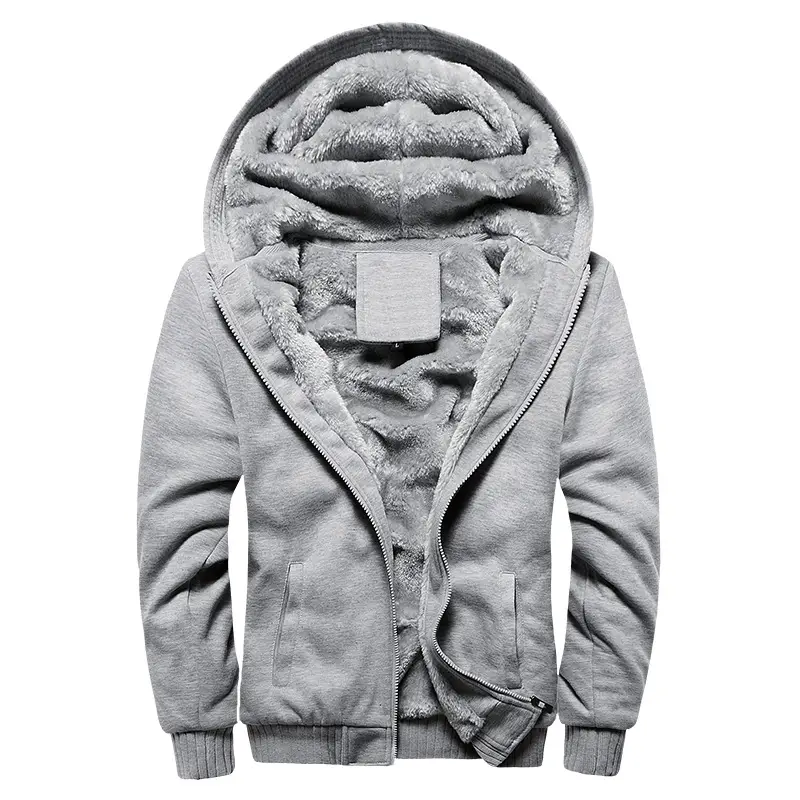 Fleece-lined sweater men's cardigan hooded casual fleece-lined large size zipper solid color fat winter coat cross-border exclusive