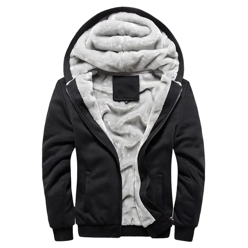 Fleece-lined sweater men's cardigan hooded casual fleece-lined large size zipper solid color fat winter coat cross-border exclusive