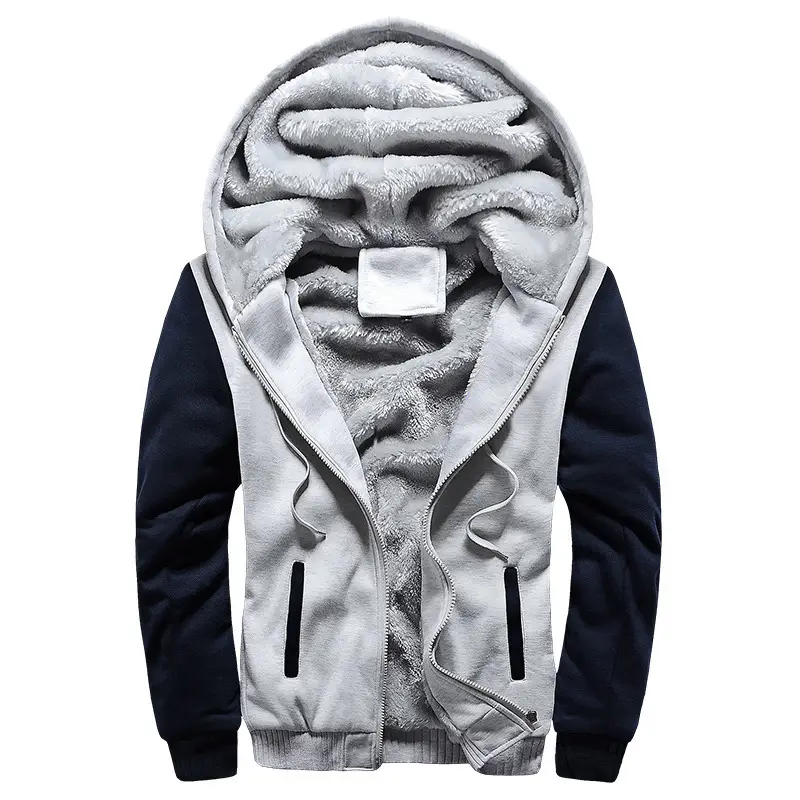 Fleece-lined sweater men's cardigan hooded casual fleece-lined large size zipper solid color fat winter coat cross-border exclusive