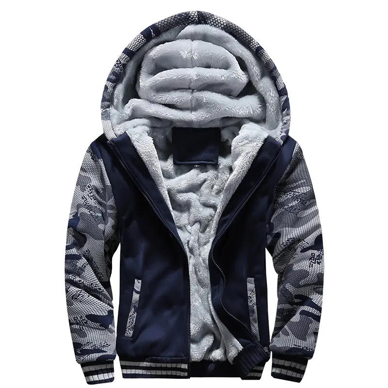 Fleece-lined sweater men's cardigan hooded casual fleece-lined large size zipper solid color fat winter coat cross-border exclusive