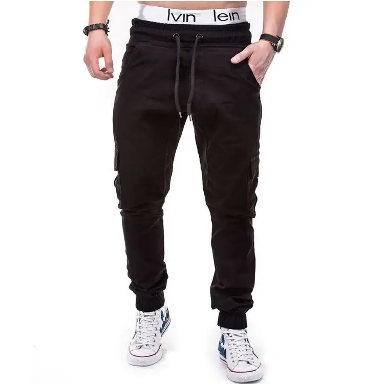Men Black Cotton Jogger Pants Large Loose Tethered Casual Wear - Image 7