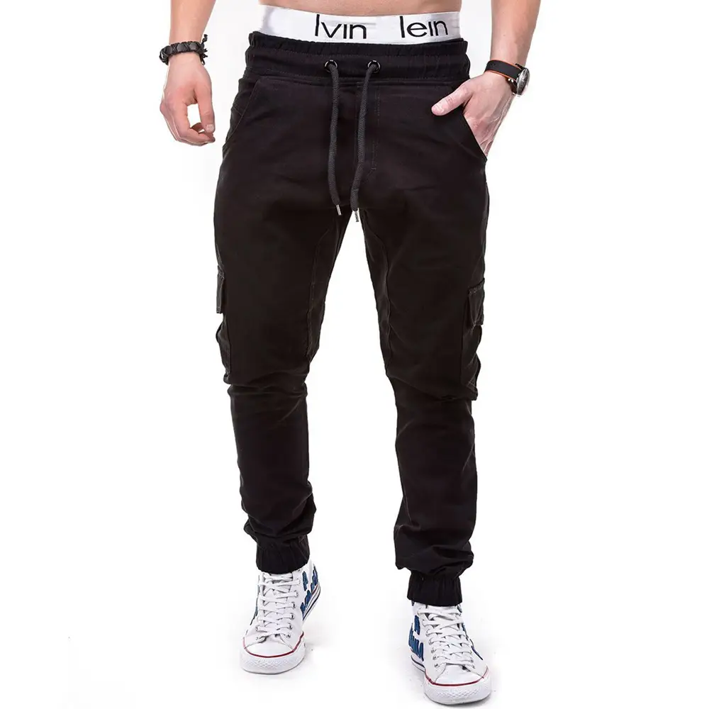 Men Black Cotton Jogger Pants Large Loose Tethered Casual Wear - Image 8