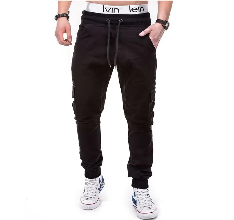 Men Black Cotton Jogger Pants Large Loose Tethered Casual Wear - Image 2