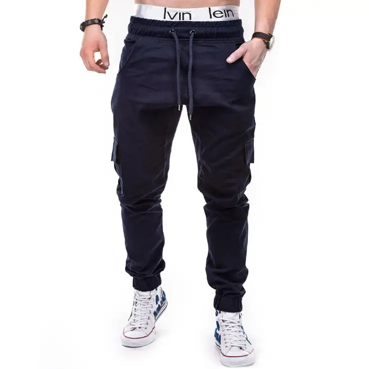 Men Black Cotton Jogger Pants Large Loose Tethered Casual Wear - Image 3
