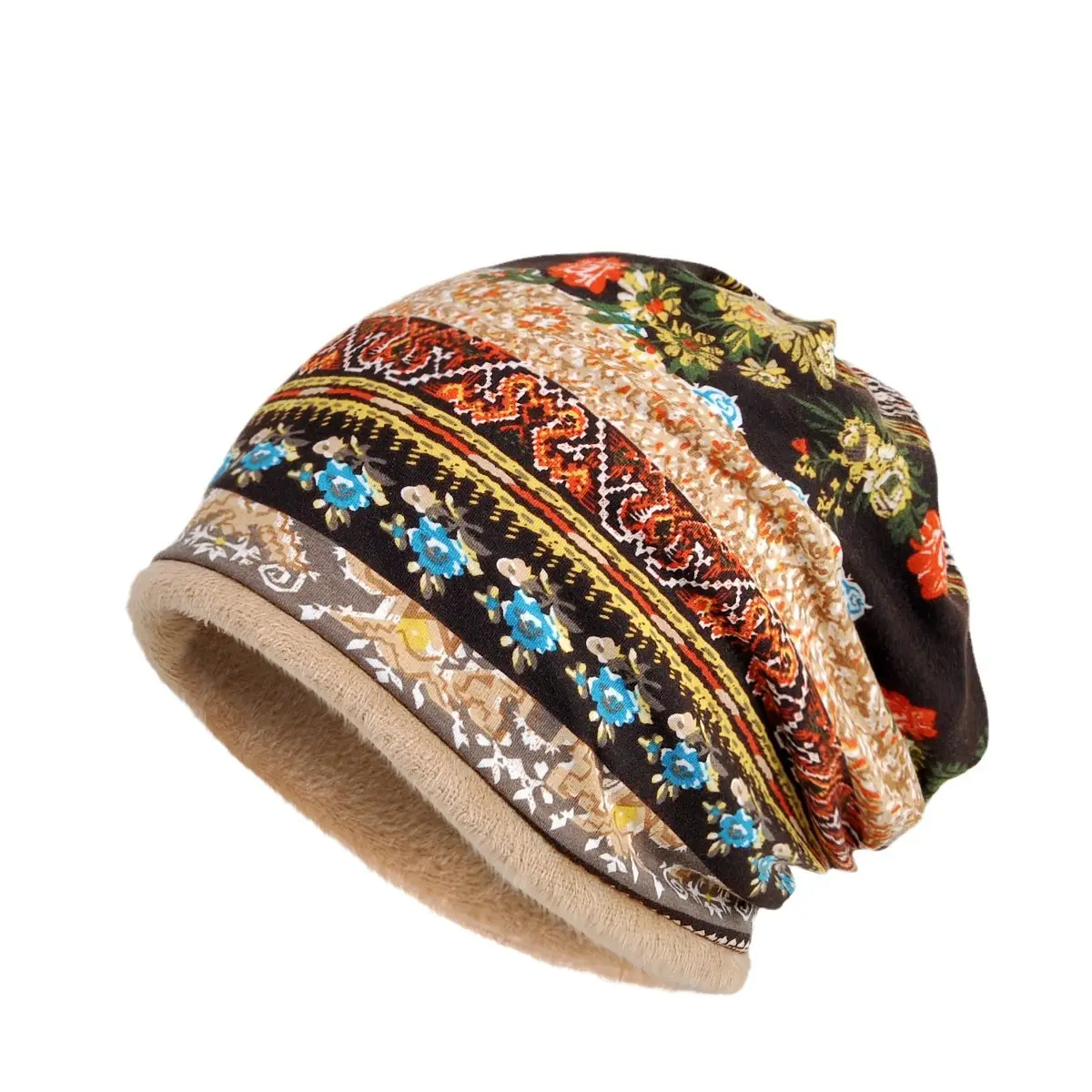 Winter Patterned Velvet Neck Hat for Men Women - Image 30