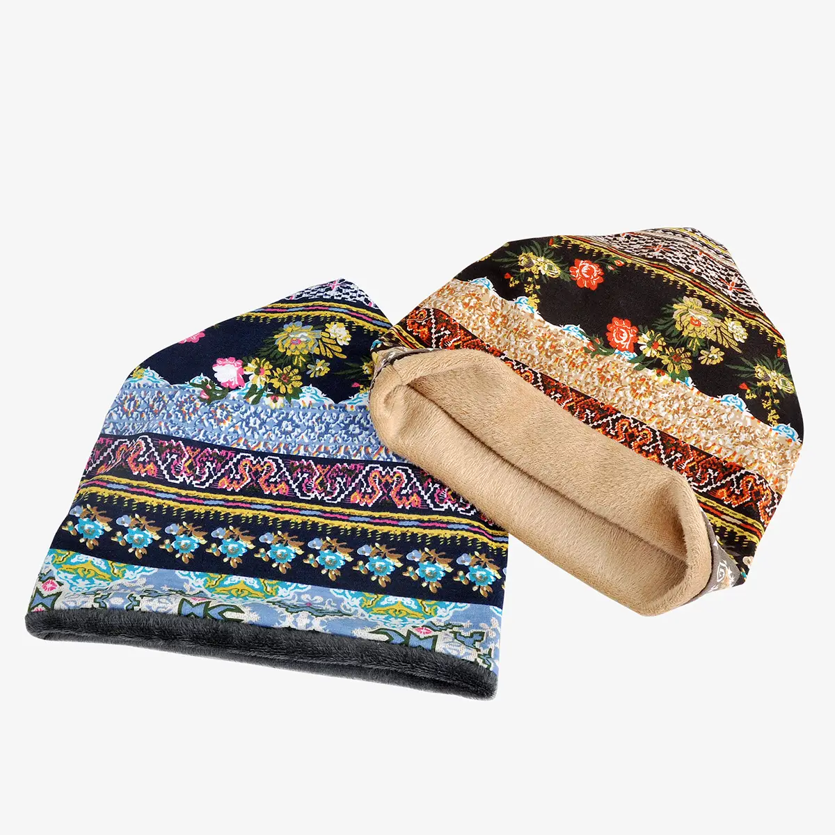 Winter Patterned Velvet Neck Hat for Men Women — feature 12