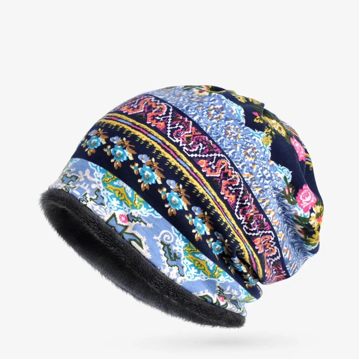 Winter Patterned Velvet Neck Hat for Men Women — feature 2