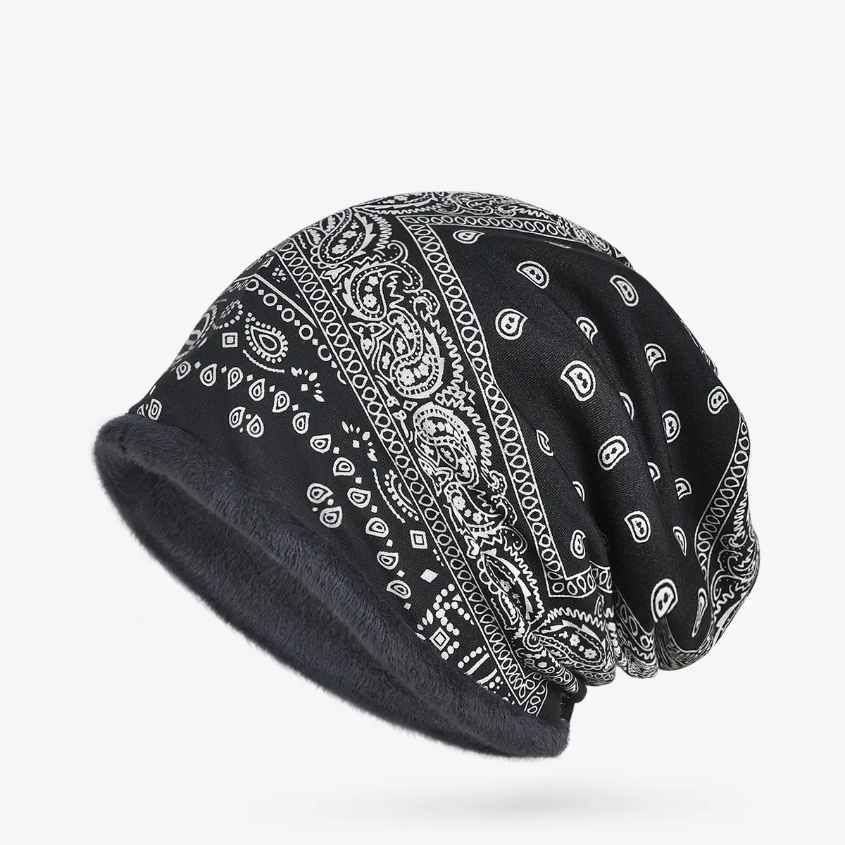 Winter Patterned Velvet Neck Hat for Men Women — feature 3