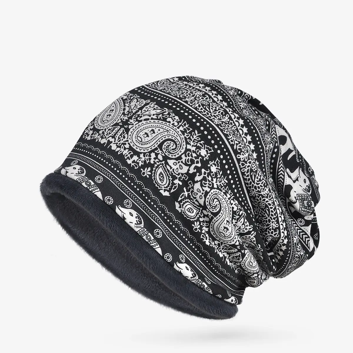 Winter Patterned Velvet Neck Hat for Men Women — feature 5