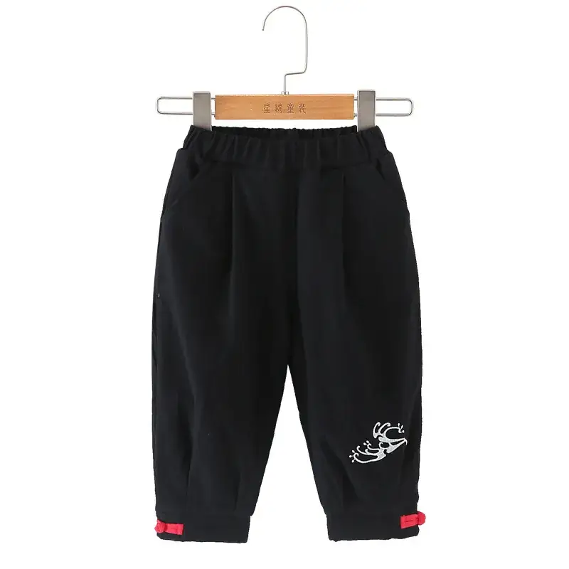 Black Fleece Lined Trousers for Boys Girls with Sail Embroidery - Image 3
