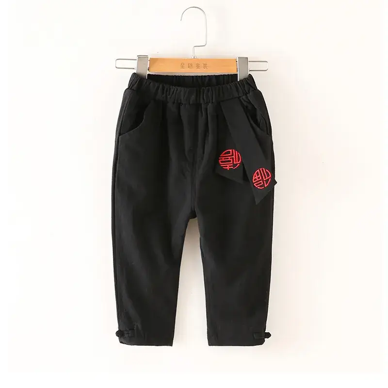 Black Fleece Lined Trousers for Boys Girls with Sail Embroidery - Image 2