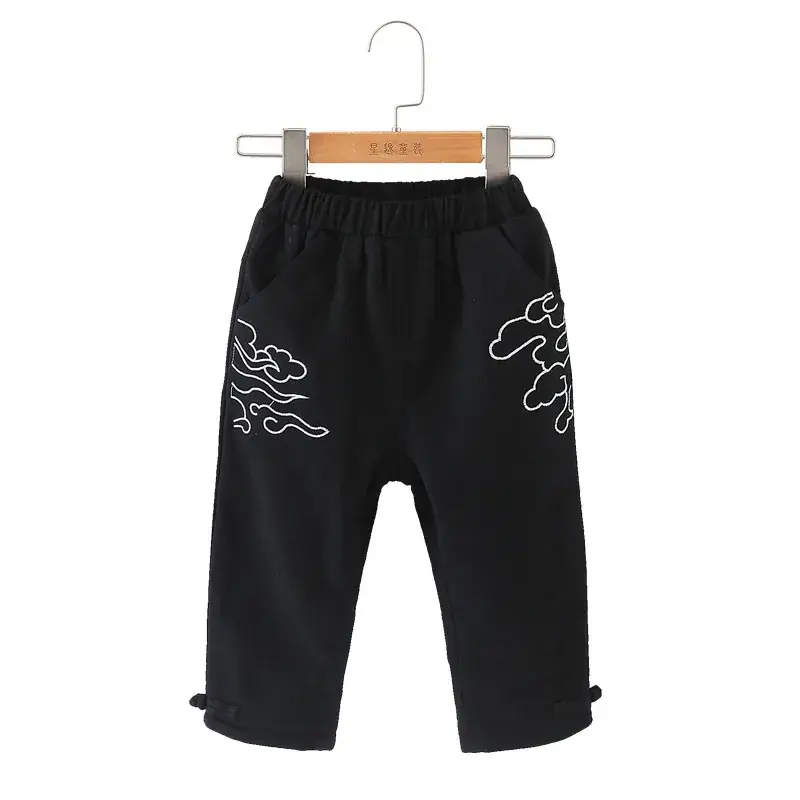 Black Fleece Lined Trousers for Boys Girls with Sail Embroidery - Image 4