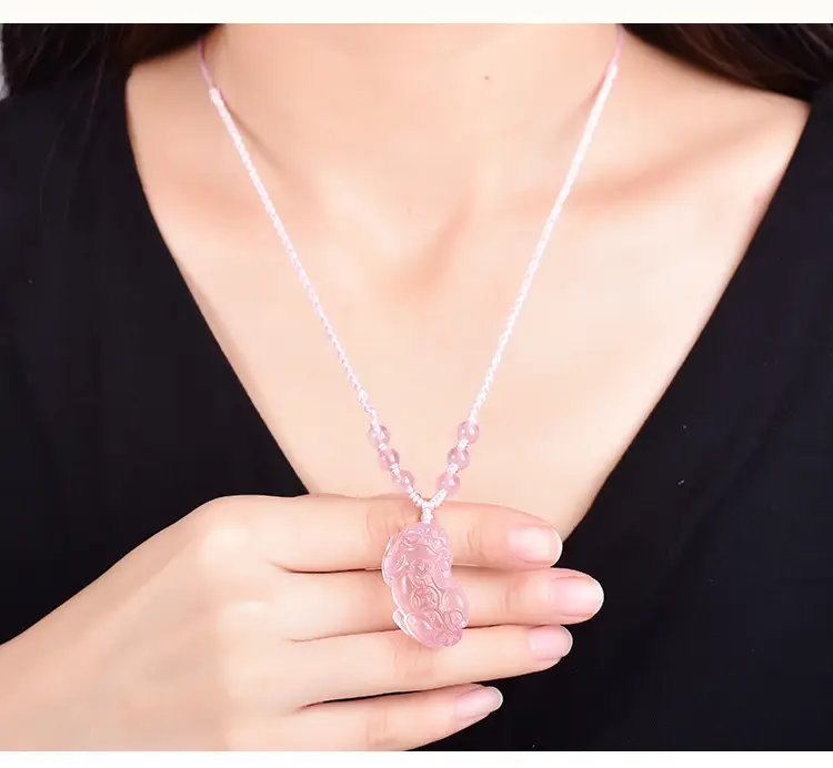 Natural Pink Crystal Pixiu Pendant for Men Women — feature 8
