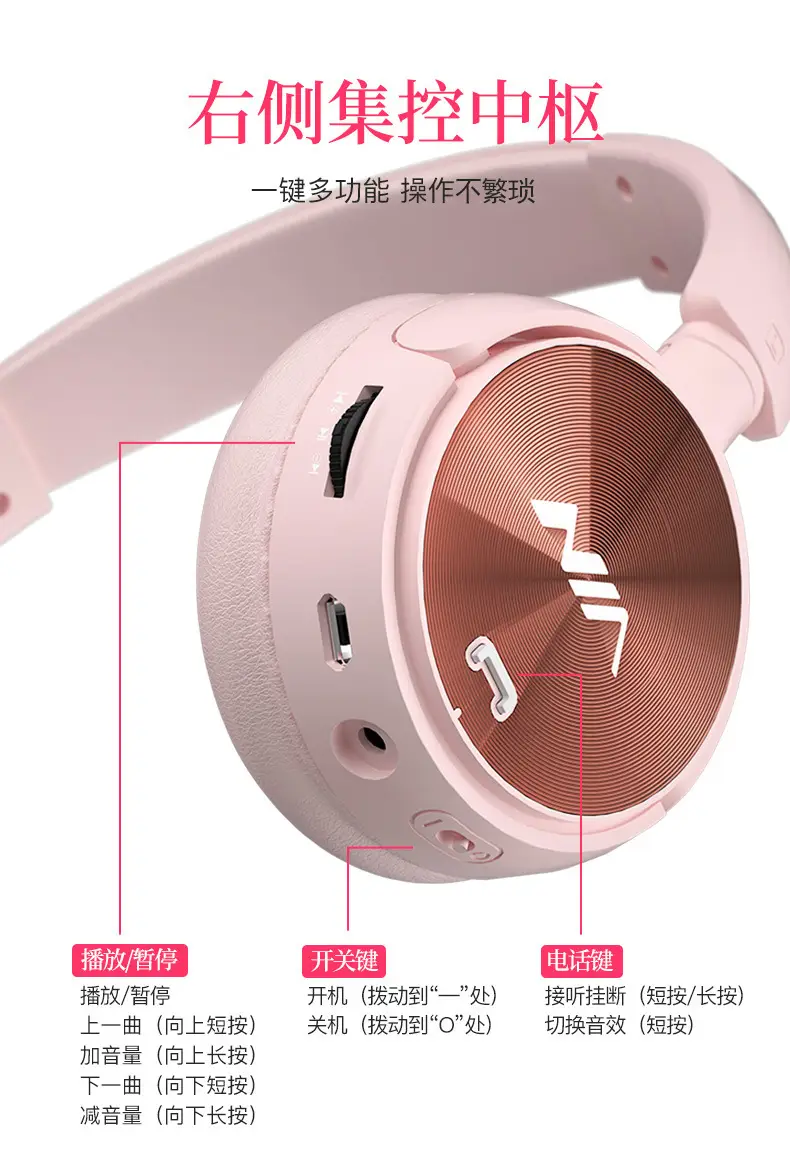 NIA-Q2 Pink Bluetooth Headset with Card Playback & APP Control — feature 12