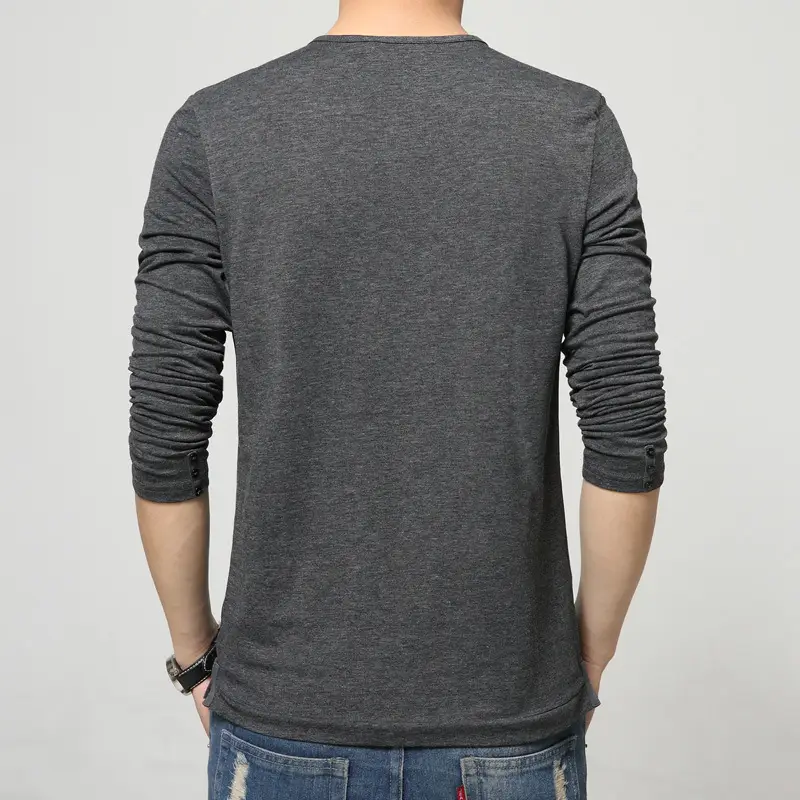 Men Cotton Long Sleeve T-Shirt 8683 Black Button - Image 3