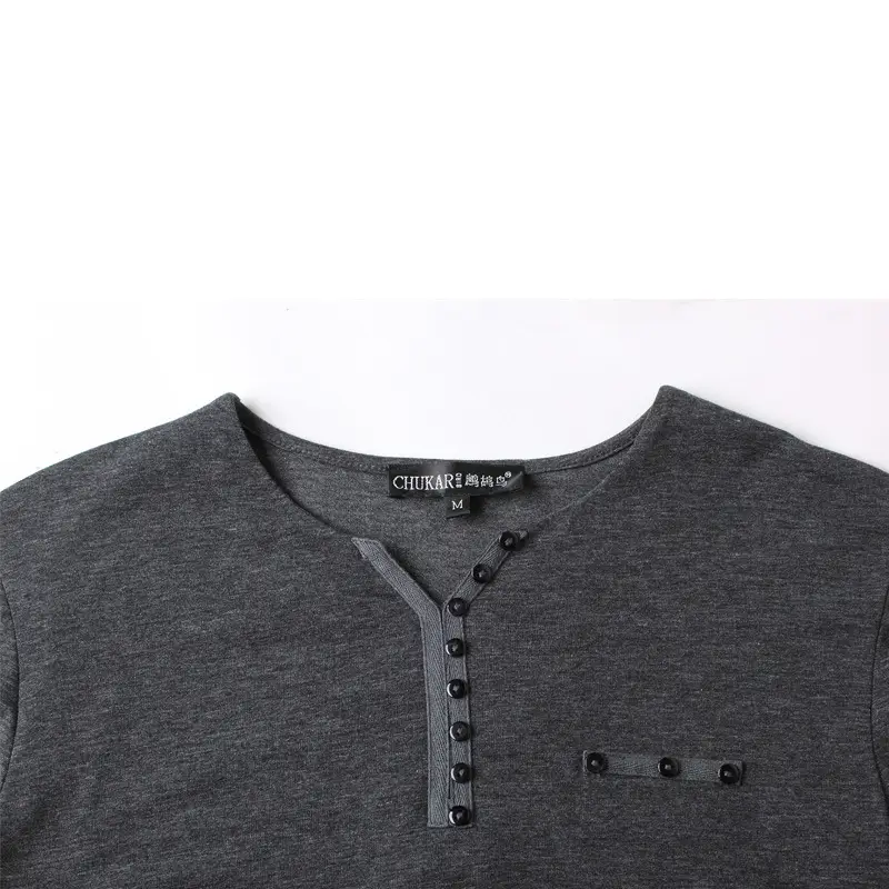 Men Cotton Long Sleeve T-Shirt 8683 Black Button - Image 4