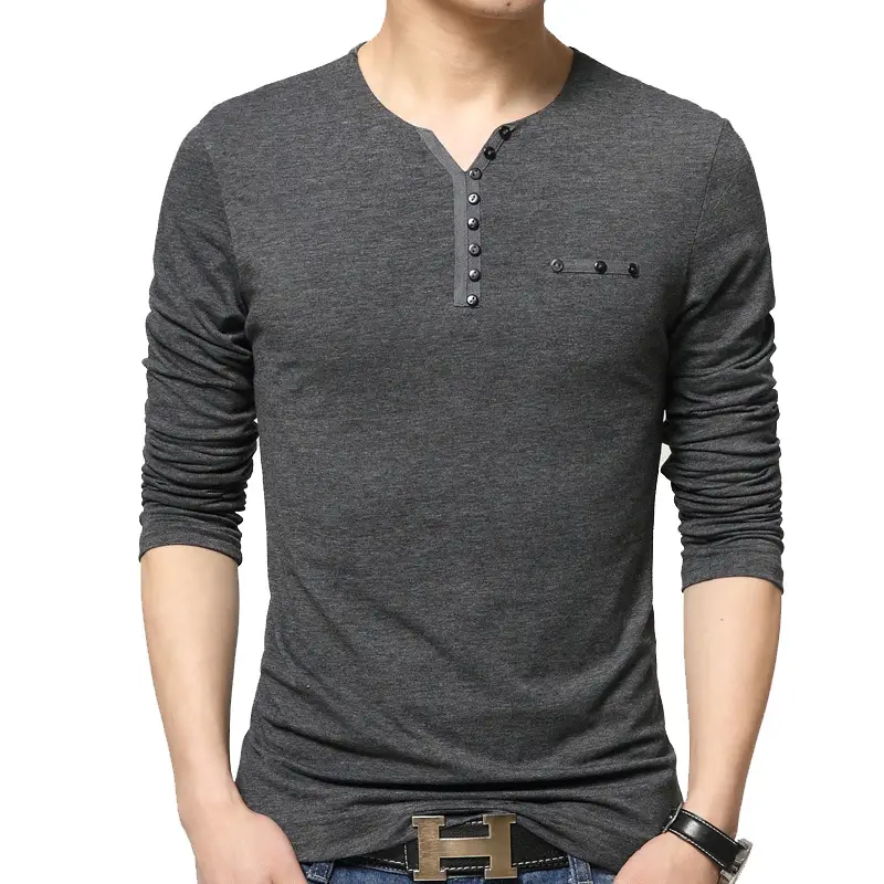 Men Cotton Long Sleeve T-Shirt 8683 Black Button - Image 6
