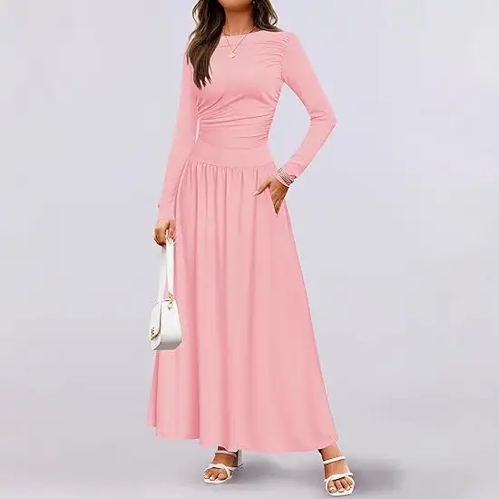 2025 Green Long Sleeve Knit Ruched Dress - Image 10
