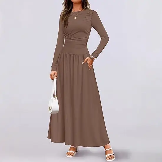 2025 Green Long Sleeve Knit Ruched Dress - Image 13